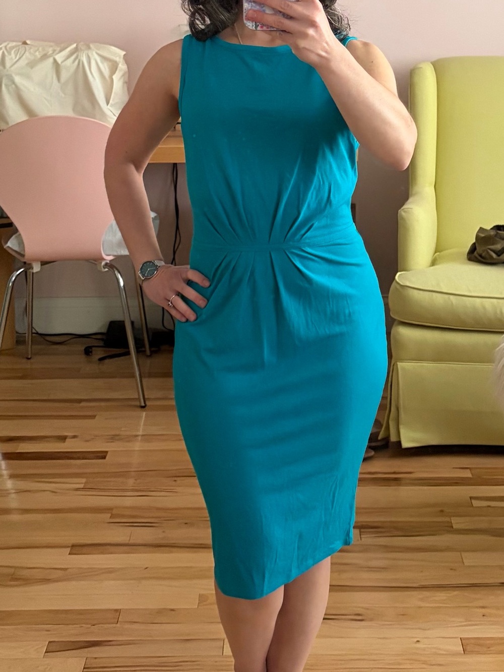 Turquoise, flattering dress